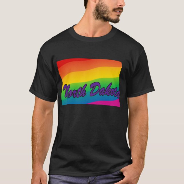 Camiseta Contorno de estado del arco iris Dakota del Norte (Anverso)
