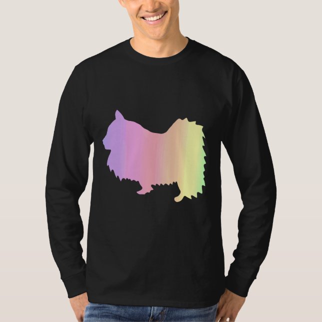 Camiseta Contorno de Perro Pomerano Arcoiris (Anverso)