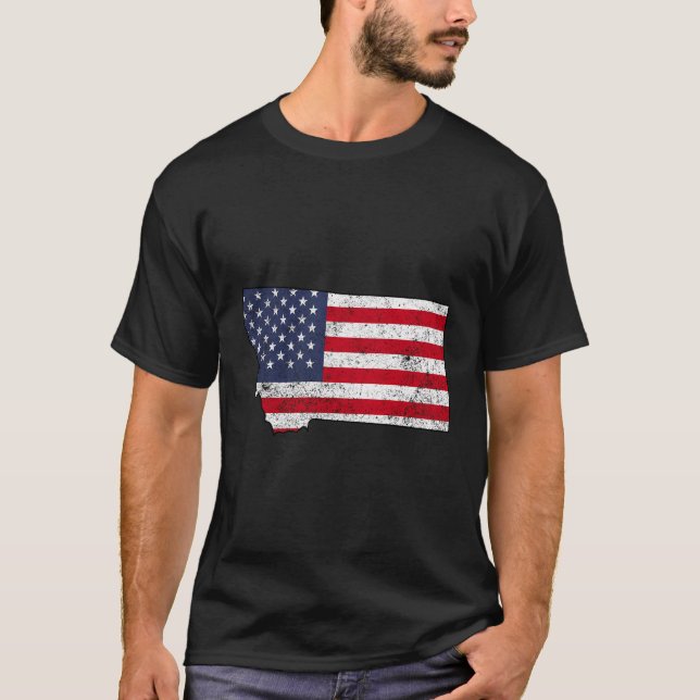 Camiseta Contorno Estado De Montana Con Bandera Estadounide (Anverso)