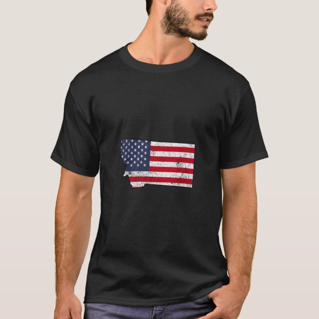 Camiseta Contorno Estado De Montana Con Bandera Estadounide (Anverso)