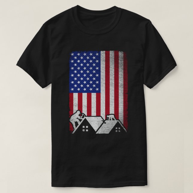 Camiseta Contratista de techo con bandera estadounidense (Diseño del anverso)