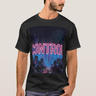 Camiseta CONTROL - Ciudad ciberpunk neón rosa futurista