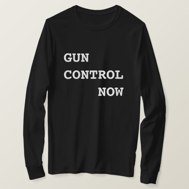 Camiseta Control de armas ahora, texto en negrita y blanco, (Anverso del diseño)
