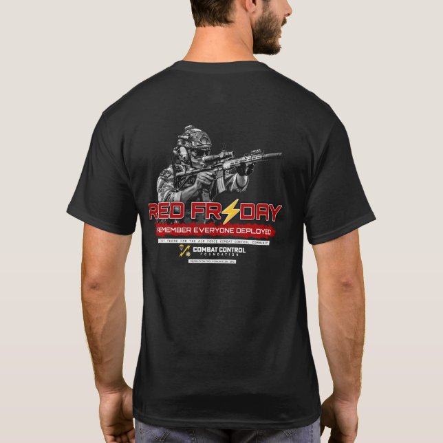 Camiseta Control de Combate. Viernes Rojo. Viste de Rojo.  (Reverso)