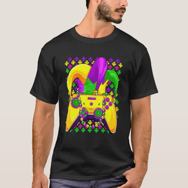 Camiseta Controlador De Gamer Y Juego De Vídeo Mardi Gras A (Anverso)
