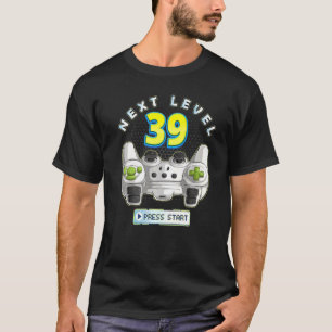 Camiseta Controlador de juego Gamer 39th Birthday Next Leve