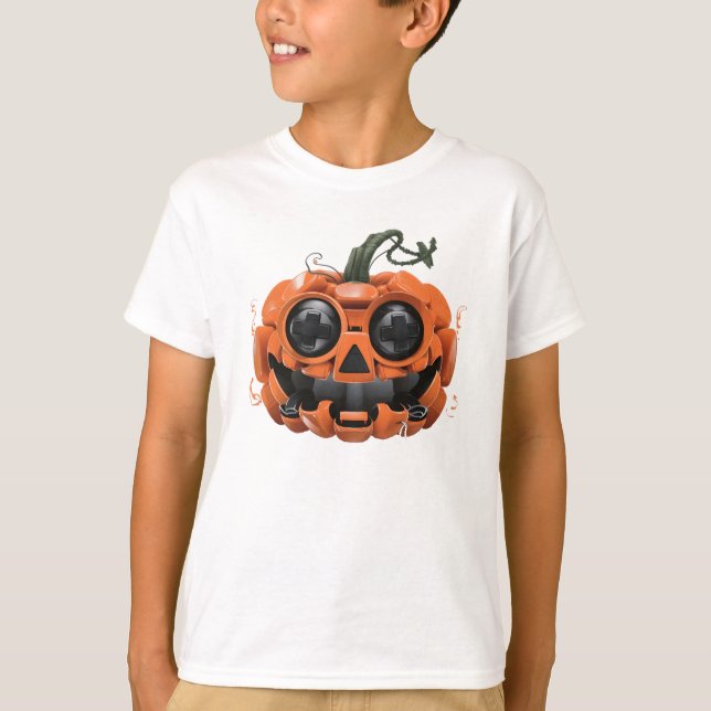 Camiseta Controlador de juegos de calabaza Asustado Gamer n (Anverso)