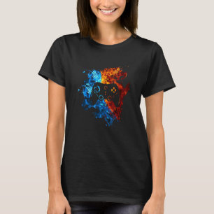 Camiseta Controlador de juegos Red Blue Fire Video Game Gam
