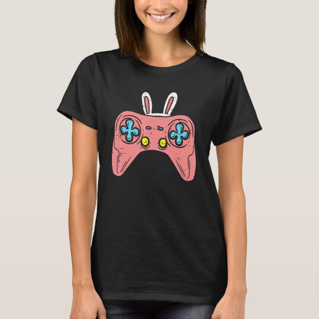 Camiseta Controlador de juegos rosa Bunny Cute Easter Video (Anverso)