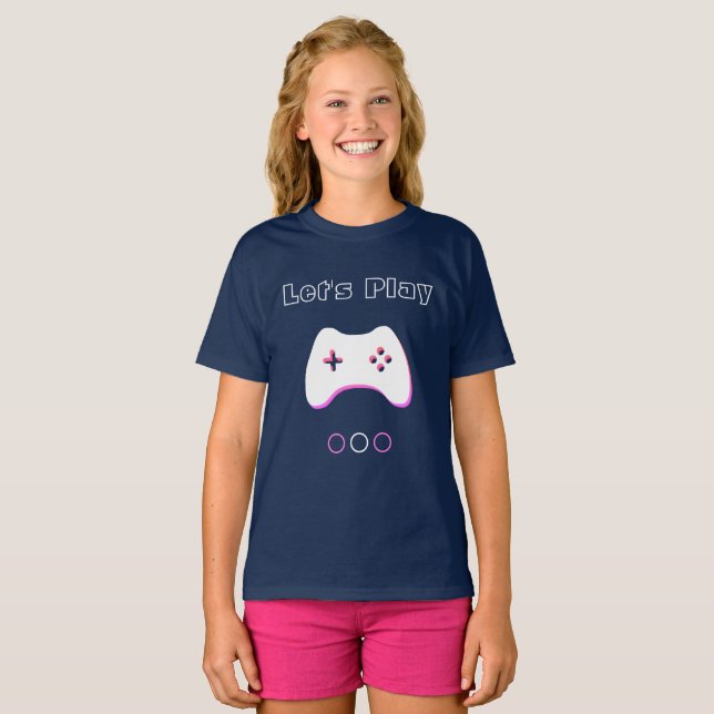 Camiseta Controlador de videojuegos, Let's Play, arte azul  (Anverso completo)