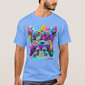 Camiseta Controlador de videojuegos pintura goteo Colorido 