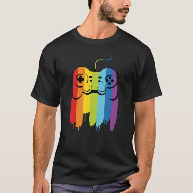 Camiseta Controlador Gaymer Gamer moderno Rainbow del Orgul (Anverso)