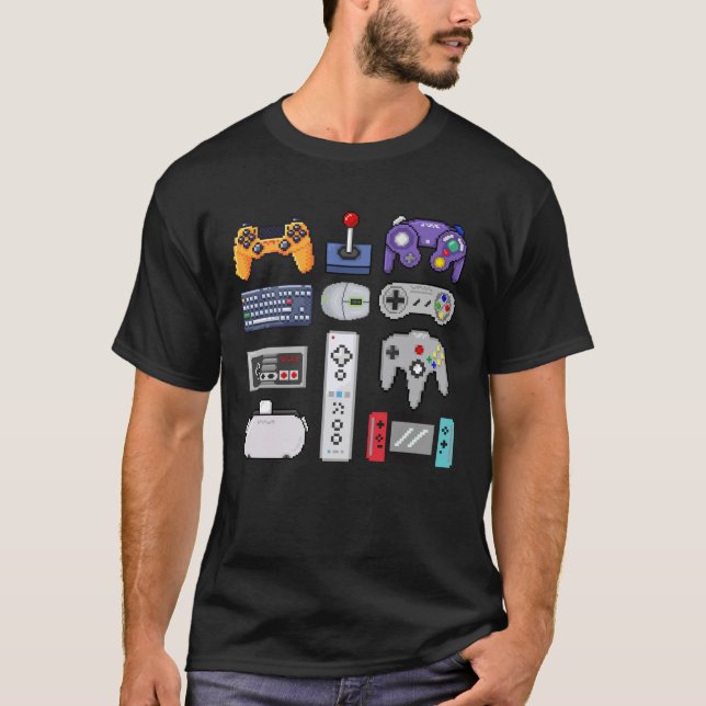 Camiseta Controladores de juegos de arte de píxeles gamepad (Anverso)