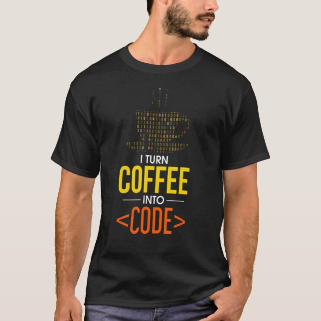 Camiseta Convierto Café En Código Computadora Geek Coder Pr (Anverso)