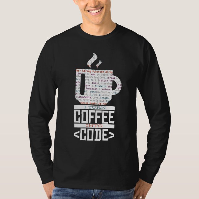 Camiseta CONVIERTO EL CAFÉ EN CÓDIGO DIVERSIÓN Programador  (Anverso)