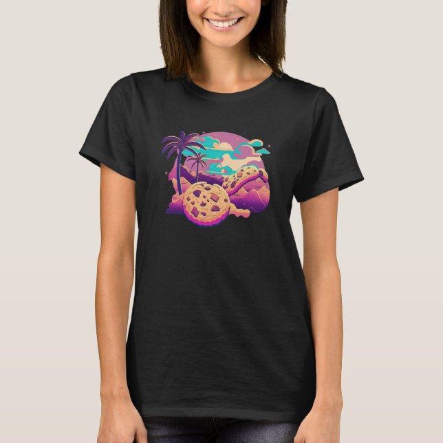 Camiseta Cookies with Glitched 80s Synthwave Aesthetic (Anverso)