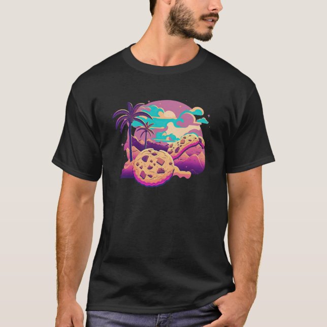 Camiseta Cookies with Glitched 80s Synthwave Aesthetic (Anverso)