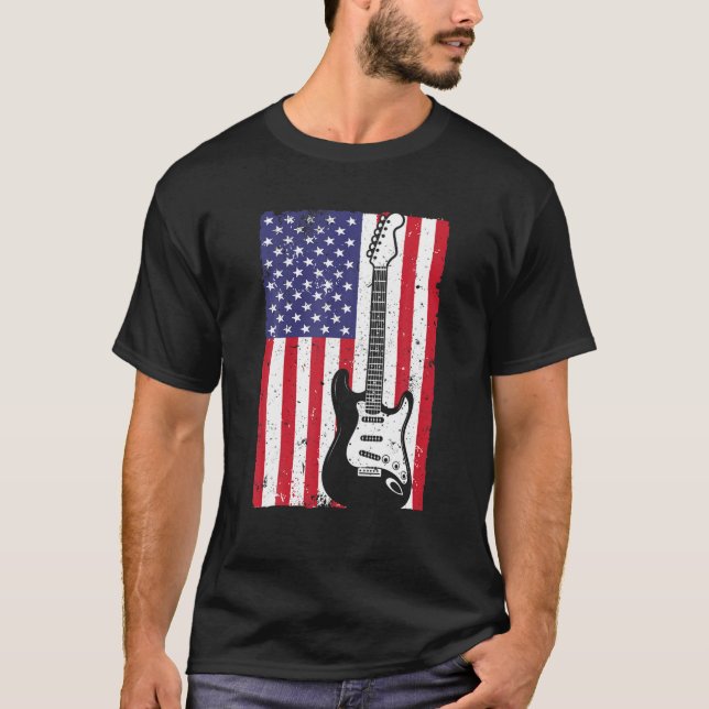 Camiseta Cool American Flag Guitar For Men Women Guitarist (Anverso)