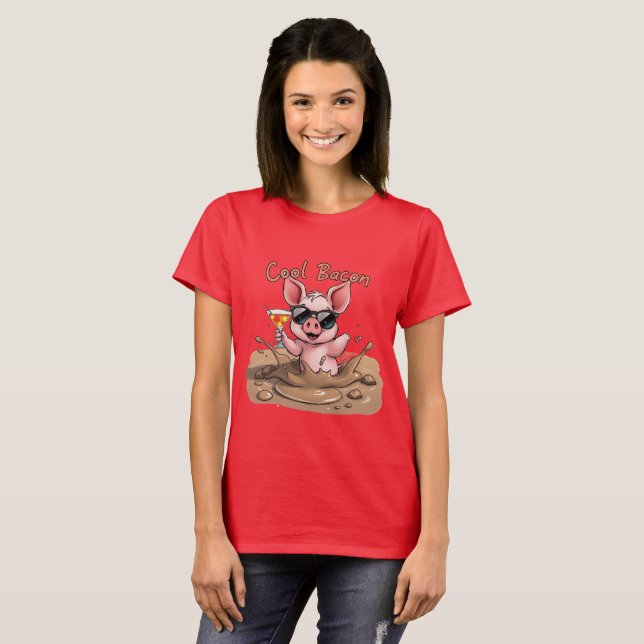 Camiseta "Cool Bacon" Piglet in Sunglasses (Anverso completo)