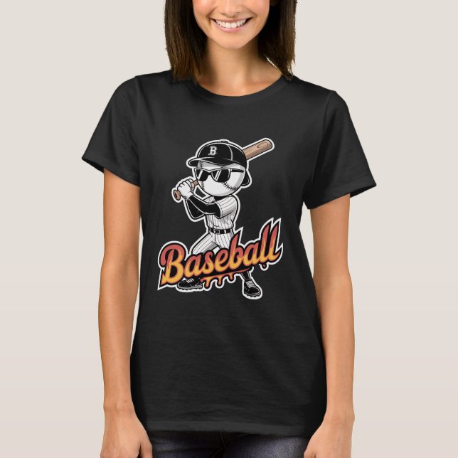 Camiseta Cool Baseball Mascot Sunglasses Flaming Text Boys  (Anverso)