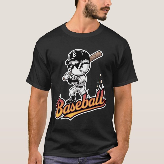 Camiseta Cool Baseball Mascot Sunglasses Flaming Text Boys  (Anverso)