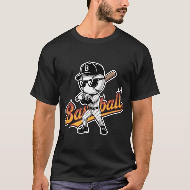 Camiseta Cool Baseball Mascot Sunglasses Flaming Text Boys  (Anverso)