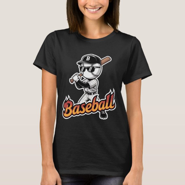 Camiseta Cool Baseball Mascot Sunglasses Flaming Text Boys  (Anverso)
