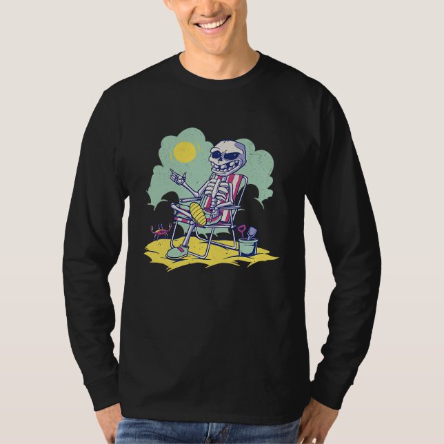 Camiseta Cool Beach Vacation Skeleton Summer Time Crab Scho (Anverso)