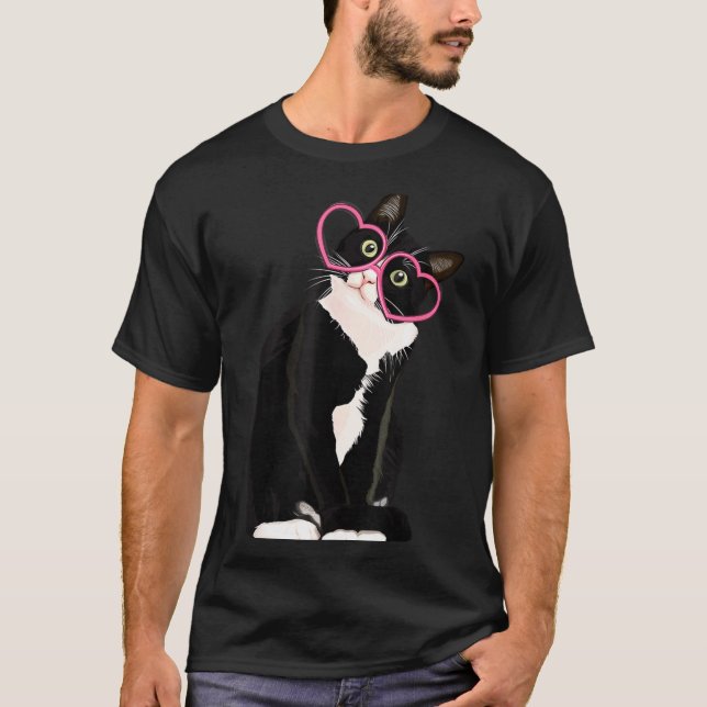 Camiseta Cool Black Cat Kitten Red Heart Gles Happy Valenti (Anverso)