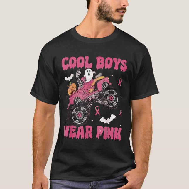 Camiseta Cool Boys Wear Pink Monster Truck Halloween Breast (Anverso)