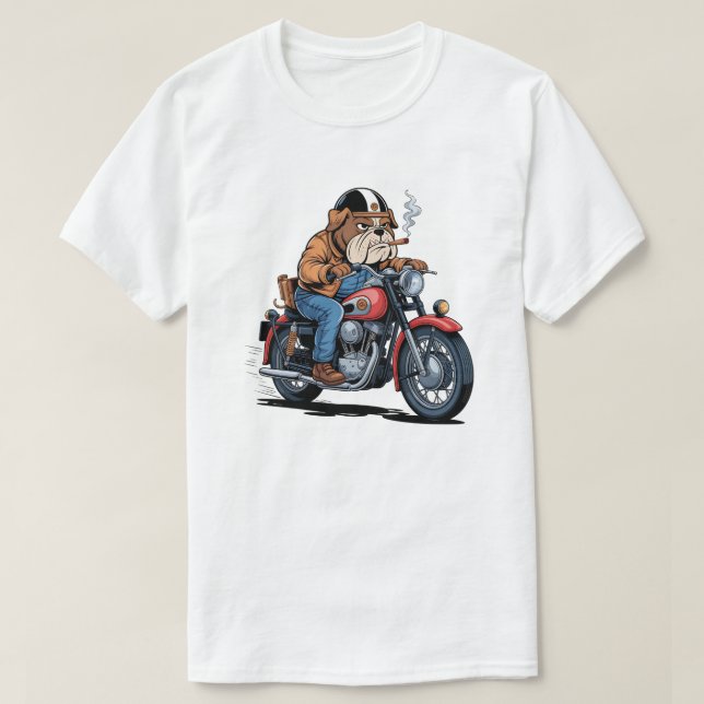 Camiseta Cool Bulldog Biker on Classic Motorcycle (Diseño del anverso)