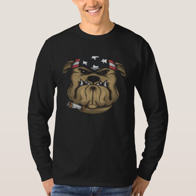 Camiseta Cool Bulldog Sporting Flag with Style 4th of July (Anverso)