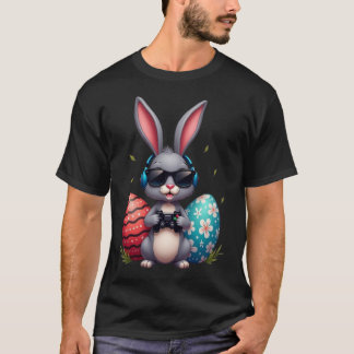 Camiseta Cool Bunny With Sungl And Video Games Decor Easter