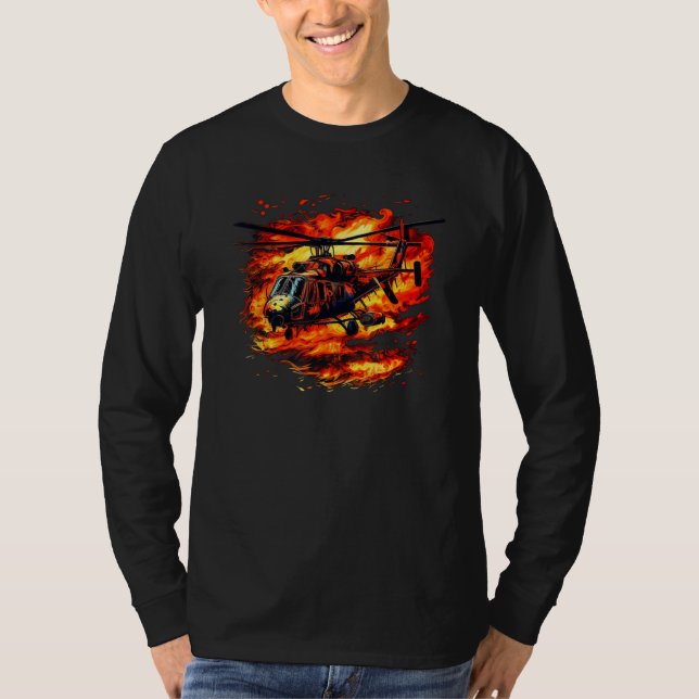 Camiseta Cool burning Helicopter with Flames & Fire for Pil (Anverso)