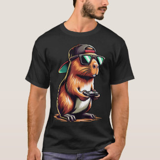 Camiseta Cool Capybara Playing Video Games. Funny Gamer Cap