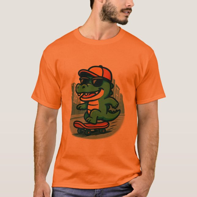 Camiseta Cool Cartoon Crocodile Skateboarding (Anverso)