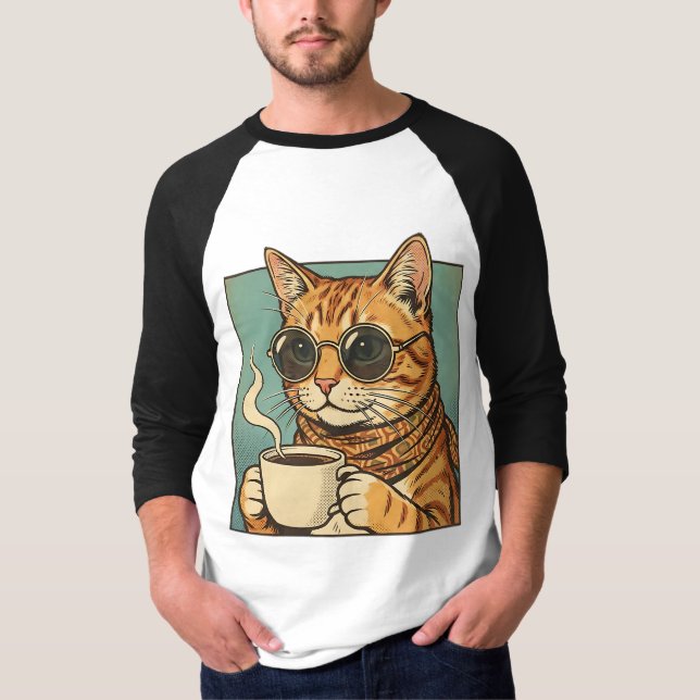 Camiseta Cool Cat Coffee Retro Style Design for Cat Lovers (Anverso)