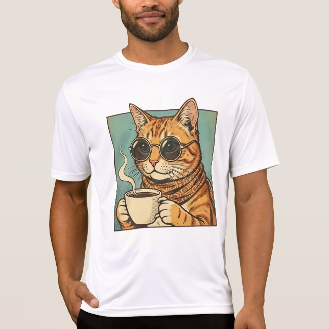 Camiseta Cool Cat Coffee Retro Style Design for Cat Lovers (Anverso)