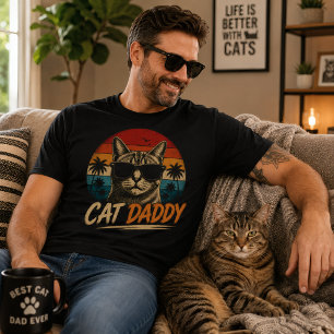 Camiseta Cool Cat Daddy Retro Atardecer Palma día del padre