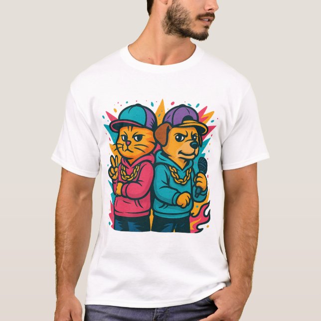 Camiseta Cool Cat & Dog Rap Duo (Anverso)