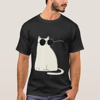 Camiseta Cool Cat in Shades — Minimal White Kitty