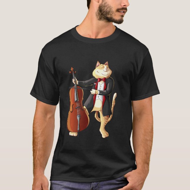 Camiseta Cool Cat Playing Cello  Kitten Instrument Player   (Anverso)