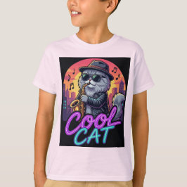 Camiseta Cool Cat Saxophone – Retro Neon 90s Jazz Cat Desig
