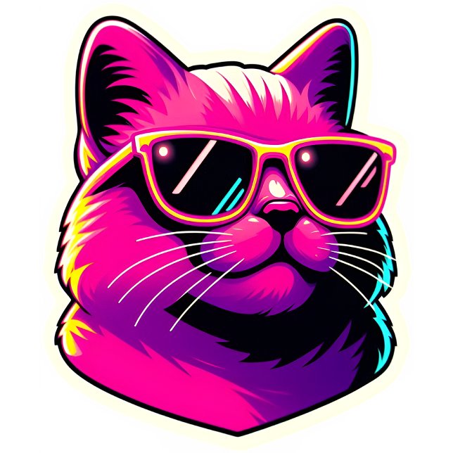 Camiseta Cool Cat Wearing Sunglasses in Neon Pink and Yello (Subido por el creador)