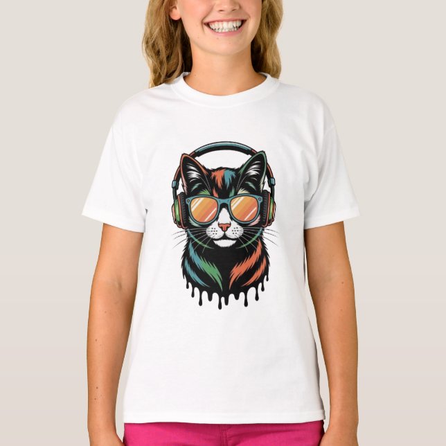 Camiseta Cool Cat with Headphones and Sunglasses (Anverso)