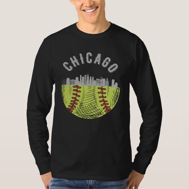 Camiseta Cool Chicago Illinois IL Skyline Softball Fan City (Anverso)