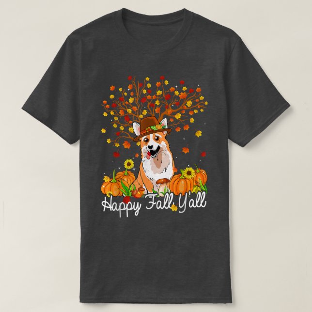 Camiseta Cool Corgi Autumn Pumpkins Happy Fall Yall  (Diseño del anverso)
