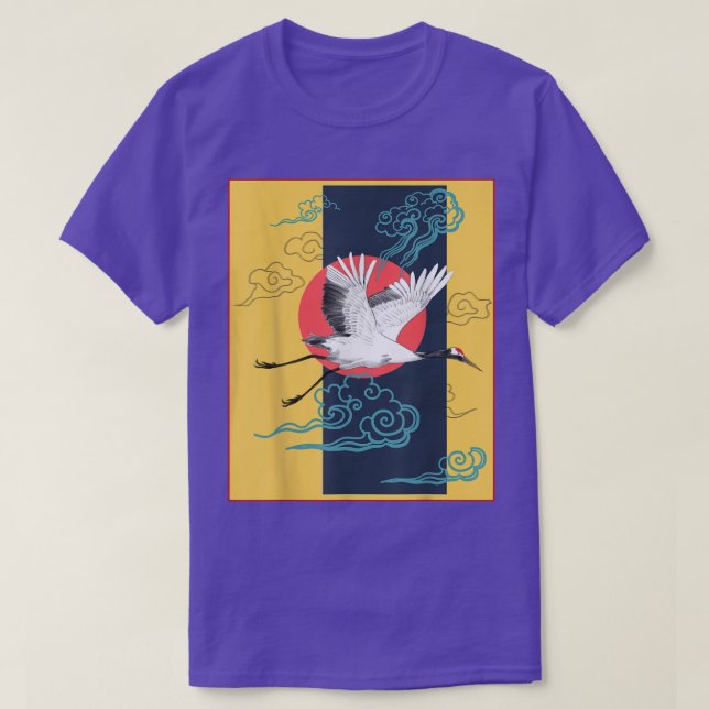 Camiseta Cool Crane Bird Artwork, Dance of Cranes Japanese  (Diseño del anverso)
