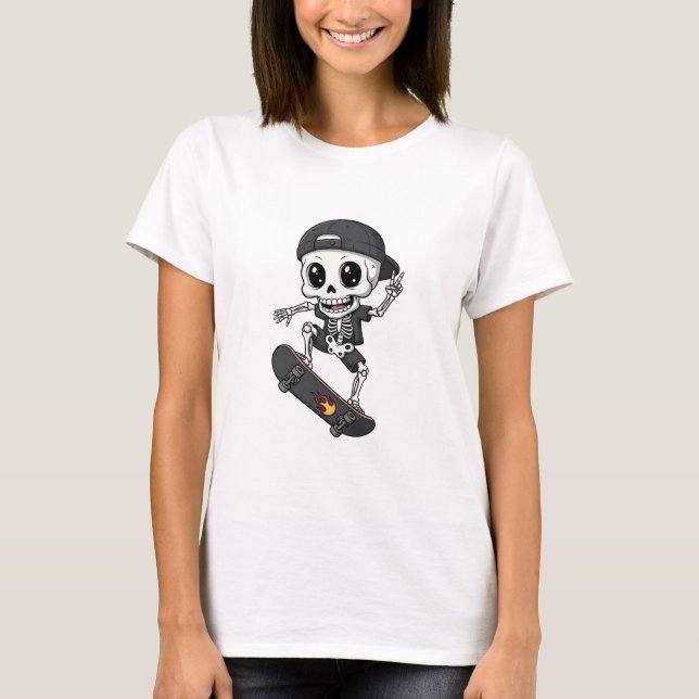 Camiseta Cool Cute Skeleton Skater Riding Skateboard (Anverso)