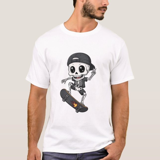 Camiseta Cool Cute Skeleton Skater Riding Skateboard (Anverso)